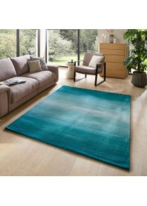 Wollteppich Theko "Wool Comfort" Gr. 5, blau (t&uuml;rkis), B:190cm H:14mm L:290cm, Schurwolle, Teppiche, Wollteppich, Handweb Teppich, reine Wolle, handgewebt, brilliante Farben, Scandi