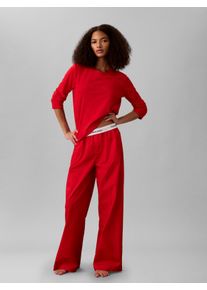 Pyjama, Damen, Gr. S (36), rot (goji berry), Jersey, Obermaterial: 100% Baumwolle, Calvin Klein Underwear, unifarben, Basic lang, Rundhals, abgesteppte Kante, Homewear-Sets Pyjama, mit Logo-Stickerei, bequeme Passform, weites Bein