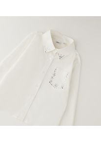 Hemdbluse IDO "GIRL LONG SLEEVED SHIRT", M&auml;dchen, Gr. 140, optical wei&szlig;, 98% Baumwolle, 2% Elastan, Blusen Hemdbluse