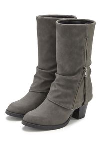 Stiefel Lascana "Stiefelette, Boots, Cowboy-Stiefel", Damen, Gr. 36, Textil, blau (grau), Obermaterial: 100% Lederimitat. Decksohle: 100% Textilmaterial. Futter: 100% Textilmaterial. Laufsohle: 100% Synthetik, unifarben, Basic, Schuhe Stiefel, NEU mit Blockabsatz und modischem Zierrei&szlig;verschluss