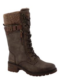 Winterstiefel Tom Tailor, Damen, Gr. 41, Warmfutter, braun (taupe), Lederimitat, Textil, Schuhe Winterstiefel, Blockabsatz, Schn&uuml;rstiefel mit modischem Strickkragen