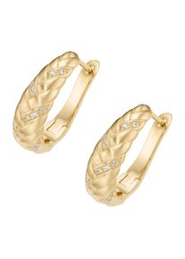 Paar Creolen Firetti "Schmuck Geschenk Silber 925 Ohrschmuck Ohrringe oval matt/glanz", gold (gelbgoldfarben, kristallwei&szlig;, kristallwei&szlig;), Ohrringe, Damen, Silber 925 (Sterlingsilber), Paar Creolen, mit Zirkonia (synth.)