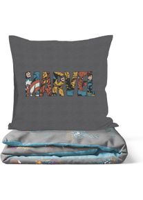 Bettw&auml;sche MARVEL "MARVEL Comics Super Heroes", grau, B/L: 137cm x 200cm, 1 Stk., 1 Stk., Baumwoll-Leinen Mix, B/L: 80cm x 80cm, 2, Baumwoll-Leinen Mix, Obermaterial: 100% Baumwolle, Bettw&auml;sche, Bettw&auml;sche