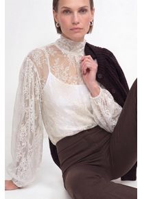 Spitzenbluse RICHROYAL, Damen, Gr. L, pearl wei&szlig;, Web, Obermaterial: 100% Polyacryl, unifarben, regular fit taillenbedeckt, Rundhals, eingesetzt elastischer Bund, Blusen Spitzenbluse, Regular fit mit Spitzenkante