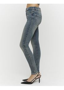 Skinny-fit-Jeans Tally Weijl "SPADESLAY", Damen, Gr. 42, N-Gr, blau (medium indigo washusedeffects3), Denim/Jeans, Obermaterial: 92% Baumwolle, 6% Elastomultiester, 2% Elasthan, leichte Abriebeffekte, skinny fit lang, Jeans Skinny-fit-Jeans, mit leichtem Stretch-Anteil, engem Bein und Mid-Waist