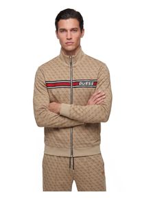Sweatjacke Guess "KORBIN", Herren, Gr. M, beige (4g aop beige blanco), Sweatware, Obermaterial: 57% Polyester, 43% Baumwolle, unifarben, regular fit normal, hoch geschlossener Ausschnitt, B&uuml;ndchen, Sweatjacken Sweatjacke, Stehkragen, Regular Fit, Eingrifftaschen