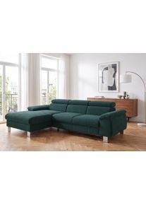 Ecksofa COTTA "Komaris L-Form, B: 244 cm", hunter, B:244cm H:72cm T:166cm, 88% POLYESTER (PES) 12% POLYAMID (PA), Sofas, Ecksofa, mit Kopfteilverstellung, optional Schlaffunktion, Bettkasten & Licht