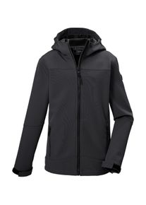 Softshelljacke Killtec "KOS 484 BYS SFTSHLL JCKT", Jungen, Gr. 128, grau (schwarz), Oberseite: 90% Polyester, 10% Elasthan.R&uuml;ckseite: 100% Polyester.Futter: 100% Polyester, Jacken Softshelljacke, Winddichte, wasserabweisende Softshelljacke mit Kapuze
