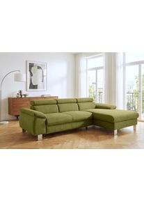Ecksofa COTTA "Komaris L-Form, B: 244 cm", grass, B:244cm H:72cm T:166cm, 94% POLYESTER (PES) 6%POLYAMID (PA), Sofas, Ecksofa, mit Kopfteilverstellung, optional Schlaffunktion, Bettkasten & Licht