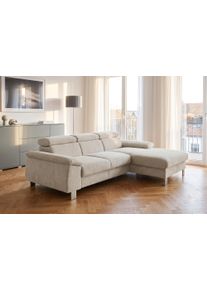 Ecksofa COTTA "Komaris L-Form, B: 244 cm", platinum, B:244cm H:72cm T:166cm, 100% Polyester, Sofas, Ecksofa, mit Kopfteilverstellung, optional Schlaffunktion, Bettkasten & Licht