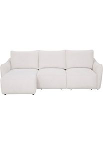 Ecksofa OTTO HOME "FEENY Schlafsofa (260 cm) elektr. Sitztiefenverstellung in 2 Sitzen", grau (creme), B:260cm H:94cm T:149cm, 100% POLYESTER, Sofas, Ecksofa, Sitze einzeln verstellbar, weicher Webstoff