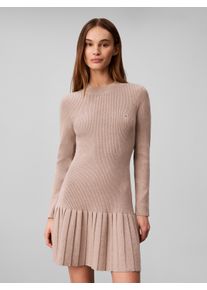 Minikleid Calvin Klein Jeans "MOCKNECK MINIDRESS", Damen, Gr. XL, N-Gr, Langarm, Web, beige (oatmeal melange), Web, Obermaterial: 100% Baumwolle, unifarben, regular fit mini, Rundhals, eingesetzt gerader Abschluss, Kleider Minikleid, Regular fit mit Falten