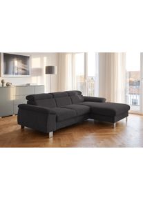 Ecksofa COTTA "Komaris L-Form, B: 244 cm", mud, B:244cm H:72cm T:166cm, Microfaser PRIMABELLE (100% Polyester);Kunstleder SOFTLUX(100%Polyurethan);Feinstruktur (100% Polyester);Kunstleder SOFTLUX/Struktur (100%Polyurethan, 90%Polyester, 10% Polyacryl), Sofas, Ecksofa, mit Kopfteilverstellung, optional Schlaffunktion, Bettkasten & Licht