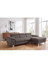 Ecksofa COTTA "Komaris L-Form, B: 244 cm", grau, B:244cm H:72cm T:166cm, 94% POLYESTER (PES) 6%POLYAMID (PA), Sofas, Ecksofa, mit Kopfteilverstellung, optional Schlaffunktion, Bettkasten & Licht