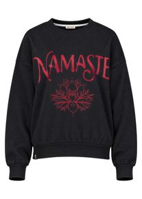 alife and kickin Sweatshirt ALIFE & KICKIN, Damen, Gr. XS, schwarz, 50% Baumwolle, 50% Polyester, hoch geschlossener Ausschnitt, Sweatshirts Sweatshirt, Lotusbl&uuml;te unter dem NAMASTE-Schriftzug, breite Rippb&uuml;ndchen