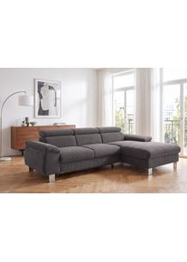 Ecksofa COTTA "Komaris L-Form, B: 244 cm", anthrazit, B:244cm H:72cm T:166cm, 88% POLYESTER (PES) 12% POLYAMID (PA), Sofas, Ecksofa, mit Kopfteilverstellung, optional Schlaffunktion, Bettkasten & Licht