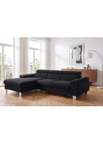 Ecksofa COTTA "Komaris L-Form, B: 244 cm", charcoal, B:244cm H:72cm T:166cm, 88% POLYESTER (PES) 12% POLYAMID (PA), Sofas, Ecksofa, mit Kopfteilverstellung, optional Schlaffunktion, Bettkasten & Licht