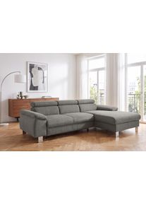 Ecksofa COTTA "Komaris L-Form, B: 244 cm", elephant, B:244cm H:72cm T:166cm, 94% POLYESTER (PES) 6%POLYAMID (PA), Sofas, Ecksofa, mit Kopfteilverstellung, optional Schlaffunktion, Bettkasten & Licht