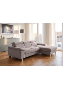Ecksofa COTTA "Komaris L-Form, B: 244 cm", stone, B:244cm H:72cm T:166cm, 100% Polyester, Sofas, Ecksofa, mit Kopfteilverstellung, optional Schlaffunktion, Bettkasten & Licht