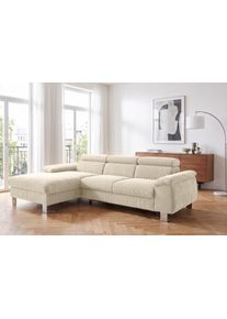 Ecksofa COTTA "Komaris L-Form, B: 244 cm", ivory, B:244cm H:72cm T:166cm, 88% POLYESTER (PES) 12% POLYAMID (PA), Sofas, Ecksofa, mit Kopfteilverstellung, optional Schlaffunktion, Bettkasten & Licht
