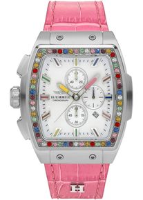 Chronograph Haemmer Germany "TONNEAU", rosa (pink, wei&szlig;), Armbanduhren, Damen, edelstahlfarben, Chronograph, Quarzuhr, Armbanduhr,Damenuhr,Lederarmband,digital,Datum,Stoppfunktion