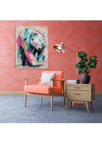 Acrylglasbild queence "Urban Art Bunter Eisb&auml;r", bunt (farbe bild(er): beige,gelb,blau,schwarz,grau,orange,rot), B:80cm H:120cm, Acrylglas, Bilder, Acrylglasbild, Wandbild Wohnzimmerdeko buntes Tiermotiv Abstrakte Kunst
