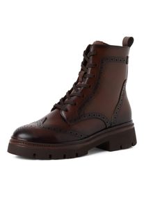 Schn&uuml;rstiefelette Tamaris, Damen, Gr. 42, w&auml;rmend, beige (braun), Glattleder, Lyralochung, used, Schuhe Schn&uuml;rstiefelette, Schn&uuml;rboots mit modischer Lyralochung