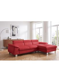 Ecksofa COTTA "Komaris L-Form, B: 244 cm", rot, B:244cm H:72cm T:166cm, Microfaser PRIMABELLE (100% Polyester);Kunstleder SOFTLUX(100%Polyurethan);Feinstruktur (100% Polyester);Kunstleder SOFTLUX/Struktur (100%Polyurethan, 90%Polyester, 10% Polyacryl), Sofas, Ecksofa, mit Kopfteilverstellung, optional Schlaffunktion, Bettkasten & Licht