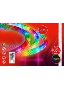 Briloner Leuchten LED Stripe "RGBIC USB Gewebeschlauch", bunt (wei&szlig;), Flammen 80 Stk., Kabell&auml;nge 1,5m x Gesamtl&auml;nge 2m, Lichterketten, 2 m, Wohnzimmer, Party, Gaming, LED Stripe