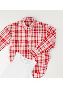 Hemdbluse IDO "GIRL LONG SLEEVED SHIRT", M&auml;dchen, Gr. 140, rot, 52% Leinen, 48% Baumwolle - 95% Baumwolle, 5% Elasthan, Blusen Hemdbluse