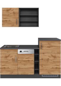 K&uuml;che KOCHSTATION "KS-Mali", braun (k&uuml;che: natur, front: wotaneiche, korpus: grau, arbeitsplatte: anthrazit), B:170cm H:200cm T:60cm, Komplettk&uuml;chen-Sets, K&uuml;che, Breite 170 cm, mit E-Ger&auml;ten
