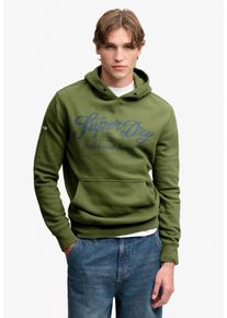 Kapuzensweatshirt Superdry "VINTAGE SCRIPT HOOD", Herren, Gr. S, gr&uuml;n (vintage sage gr&uuml;n), angeraute Sweatware, Obermaterial: 80% Baumwolle, 20% Polyester, bedruckt, relaxed fit normal, Rundhals, Rippb&uuml;ndchen, Sweatshirts Kapuzensweatshirt, Baumwollmischung, relaxed fit
