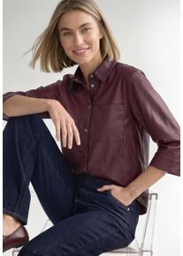 Hemdbluse Street One, Damen, Gr. 40, rustic rouge, Web, Obermaterial: 100% Polyurethan, unifarben, h&uuml;ftbedeckend, Rundhals, B&uuml;ndchen, Blusen Hemdbluse, 3/4-Arm Hemdbluse im Leder-Look