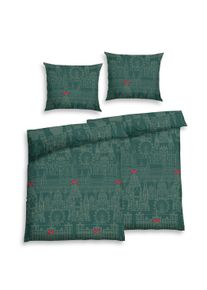 Bettw&auml;sche Florella "Wien-jaspis Flausch-Flanell, 100%Baumwolle", gr&uuml;n (jaspis), B/L: 140cm x 200cm, 2 Stk., 2 Stk., Flanell, B/L: 70cm x 90cm, 4 Stk., Bettw&auml;sche, Bettw&auml;sche
