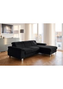 Ecksofa COTTA "Komaris L-Form, B: 244 cm", schwarz, B:244cm H:72cm T:166cm, Microfaser PRIMABELLE (100% Polyester);Kunstleder SOFTLUX(100%Polyurethan);Feinstruktur (100% Polyester);Kunstleder SOFTLUX/Struktur (100%Polyurethan, 90%Polyester, 10% Polyacryl), Sofas, Ecksofa, mit Kopfteilverstellung, optional Schlaffunktion, Bettkasten & Licht