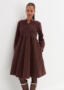 Midikleid bonprix "Kleid aus Baumwollcord", Damen, Gr. 44, N-Gr, Langarm, braun (terrabraun), Obermaterial: 98% Baumwolle, 2% Elasthan, A-Linie, Kleider Midikleid, f&uuml;r entspannten Look, aus weichem Baumwollcord, mit Elasthan-Anteil