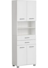 Hochschrank Welltime "Emmi, Breite 60 cm, Made in Germany", wei&szlig; (mattwei&szlig;), B:60cm H:180,9cm T:32,5cm, FSC-zertifizierter Holzwerkstoff, Schr&auml;nke, Hochschrank, 4-t&uuml;rig mit 2 Schubk&auml;sten und 2 offene F&auml;cher, Made in Germany