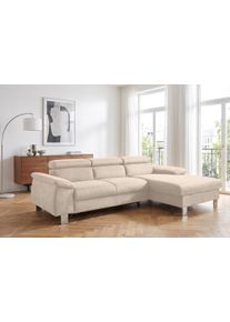 Ecksofa COTTA "Komaris L-Form, B: 244 cm", beige, B:244cm H:72cm T:166cm, Microfaser PRIMABELLE (100% Polyester);Kunstleder SOFTLUX(100%Polyurethan);Feinstruktur (100% Polyester);Kunstleder SOFTLUX/Struktur (100%Polyurethan, 90%Polyester, 10% Polyacryl), Sofas, Ecksofa, mit Kopfteilverstellung, optional Schlaffunktion, Bettkasten & Licht