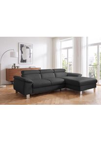 Ecksofa COTTA "Komaris L-Form, B: 244 cm", schwarz, B:244cm H:72cm T:166cm, Microfaser PRIMABELLE (100% Polyester);Kunstleder SOFTLUX(100%Polyurethan);Feinstruktur (100% Polyester);Kunstleder SOFTLUX/Struktur (100%Polyurethan, 90%Polyester, 10% Polyacryl), Sofas, Ecksofa, mit Kopfteilverstellung, optional Schlaffunktion, Bettkasten & Licht