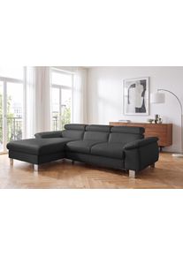 Ecksofa COTTA "Komaris L-Form, B: 244 cm", schwarz, B:244cm H:72cm T:166cm, Microfaser PRIMABELLE (100% Polyester);Kunstleder SOFTLUX(100%Polyurethan);Feinstruktur (100% Polyester);Kunstleder SOFTLUX/Struktur (100%Polyurethan, 90%Polyester, 10% Polyacryl), Sofas, Ecksofa, mit Kopfteilverstellung, optional Schlaffunktion, Bettkasten & Licht