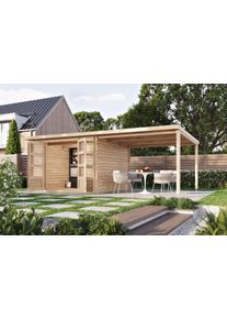 Gartenhaus Konifera "Supiori", braun (naturbelassen), ohne Fu&szlig;boden, ohne R&uuml;ck- und Seitenwand, Massivholz, Gartenh&auml;user, Gartenhaus, inkl. Anbaudach