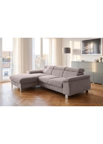 Ecksofa COTTA "Komaris L-Form, B: 244 cm", stone, B:244cm H:72cm T:166cm, 100% Polyester, Sofas, Ecksofa, mit Kopfteilverstellung, optional Schlaffunktion, Bettkasten & Licht
