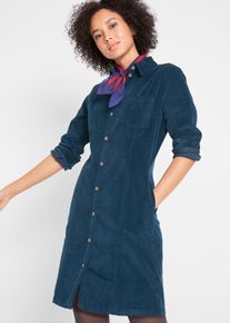 Hemdblusenkleid bonprix, Damen, Gr. 40, N-Gr, Langarm, Cord, blau (dunkelblau), Cord, Obermaterial: 98% Baumwolle, 2% Elasthan, unifarben, bequem kniefrei, Manschette, Kleider Hemdblusenkleid, f&uuml;r Alltag, aus Baumwolle und Elasthan, mit Knopfleiste