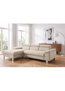 Ecksofa COTTA "Komaris L-Form, B: 244 cm", beige, B:244cm H:72cm T:166cm, 94% POLYESTER (PES) 6%POLYAMID (PA), Sofas, Ecksofa, mit Kopfteilverstellung, optional Schlaffunktion, Bettkasten & Licht