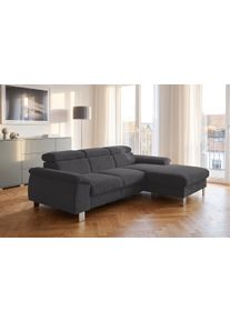 Ecksofa COTTA "Komaris L-Form, B: 244 cm", grau, B:244cm H:72cm T:166cm, Microfaser PRIMABELLE (100% Polyester);Kunstleder SOFTLUX(100%Polyurethan);Feinstruktur (100% Polyester);Kunstleder SOFTLUX/Struktur (100%Polyurethan, 90%Polyester, 10% Polyacryl), Sofas, Ecksofa, mit Kopfteilverstellung, optional Schlaffunktion, Bettkasten & Licht