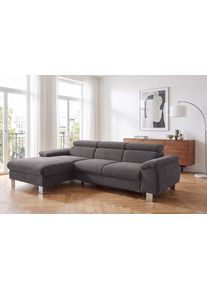 Ecksofa COTTA "Komaris L-Form, B: 244 cm", anthrazit, B:244cm H:72cm T:166cm, 88% POLYESTER (PES) 12% POLYAMID (PA), Sofas, Ecksofa, mit Kopfteilverstellung, optional Schlaffunktion, Bettkasten & Licht
