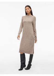 Strickkleid Vila "VIRIL CREW NECK L/S MIDI DRESS - NOOS", Damen, Gr. XXL, N-Gr, Langarm, Feinstrick, beige (falcon detail:melange), Feinstrick, Obermaterial: 50% Viskose, 27% Nylon, 23% Polyester, meliert, regular fit knielang, hoch geschlossener Ausschnitt, Kleider Strickkleid