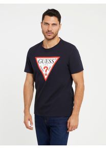 T-Shirt Guess "ORIGINAL LOGO", Herren, Gr. M, schwarz (smart blau), Jersey, Obermaterial: 100% Baumwolle, unifarben, slim fit normal, Rundhals, abgesteppte Kante, Shirts T-Shirt, Rundhalsausschnitt, Slim Fit, reine Baumwolle