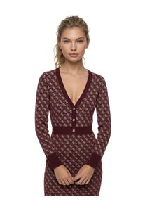 Strickkleid Guess "LS VN AUBREY 4G SWTR DRESS", Damen, Gr. L, N-Gr, rot (rot noir pearl oyste), Strick, Obermaterial: 54% Polyester, 20% Polyacryl, 20% Polyamid, 6% Wolle, gemustert, figurbetont mini, V-Ausschnitt, Rippstrickb&uuml;ndchen, Kleider Strickkleid, mit Wollanteil, Bodycon