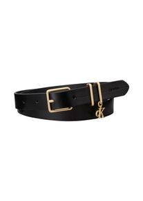 Lederg&uuml;rtel Calvin Klein Jeans "MONOGRAM CHARM KEEPER BELT 25MM", Damen, Gr. 75, schwarz (schwarz, antique light gold), Rindsleder, unifarben, G&uuml;rtel Lederg&uuml;rtel, Regular fit mit Anh&auml;nger